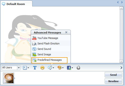 Advance Message Button of 123 Flash Chat, Chat Software